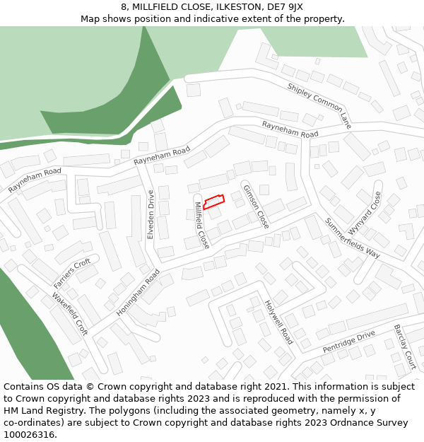 8, MILLFIELD CLOSE, ILKESTON, DE7 9JX: Location map and indicative extent of plot