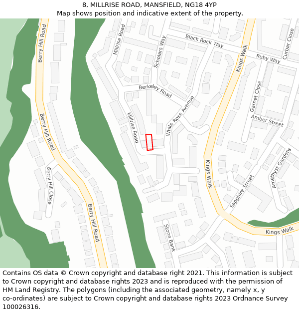 8, MILLRISE ROAD, MANSFIELD, NG18 4YP: Location map and indicative extent of plot