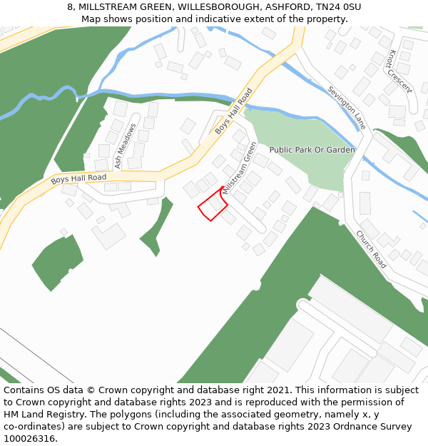 8, MILLSTREAM GREEN, WILLESBOROUGH, ASHFORD, TN24 0SU: Location map and indicative extent of plot