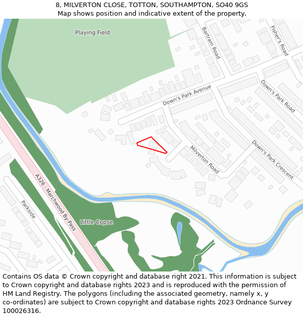 8, MILVERTON CLOSE, TOTTON, SOUTHAMPTON, SO40 9GS: Location map and indicative extent of plot