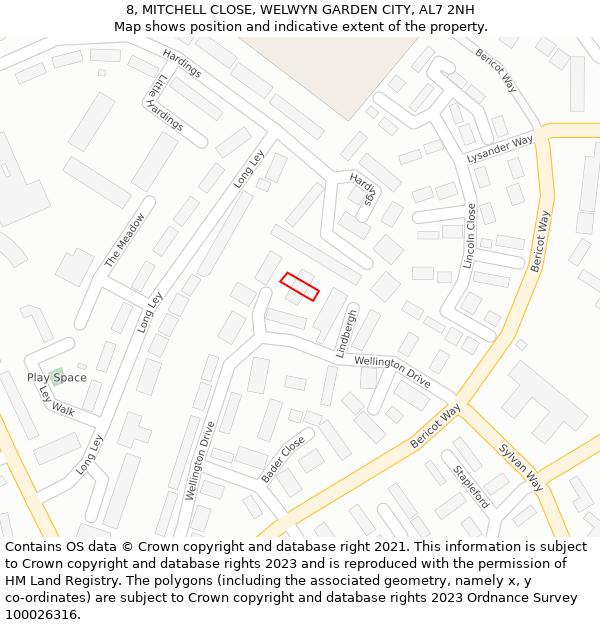 8, MITCHELL CLOSE, WELWYN GARDEN CITY, AL7 2NH: Location map and indicative extent of plot