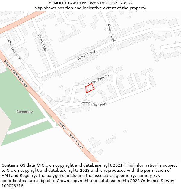 8, MOLEY GARDENS, WANTAGE, OX12 8FW: Location map and indicative extent of plot