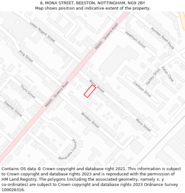 8, MONA STREET, BEESTON, NOTTINGHAM, NG9 2BY: Location map and indicative extent of plot