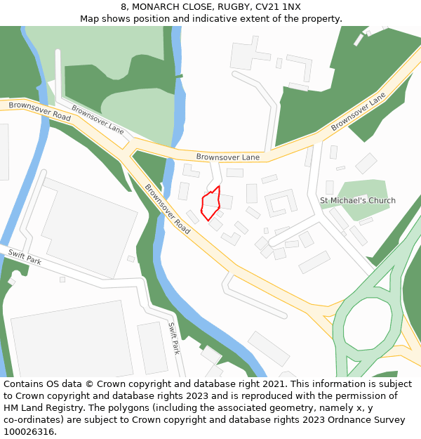 8, MONARCH CLOSE, RUGBY, CV21 1NX: Location map and indicative extent of plot