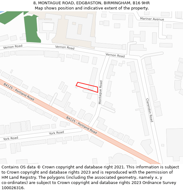 8, MONTAGUE ROAD, EDGBASTON, BIRMINGHAM, B16 9HR: Location map and indicative extent of plot