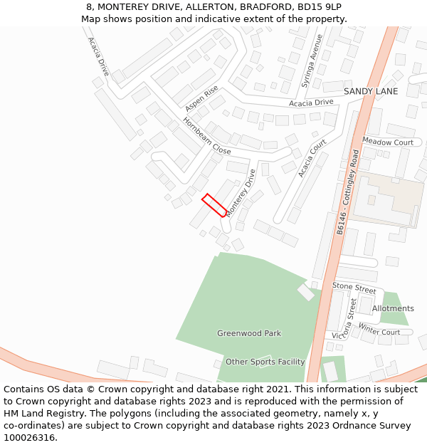 8, MONTEREY DRIVE, ALLERTON, BRADFORD, BD15 9LP: Location map and indicative extent of plot