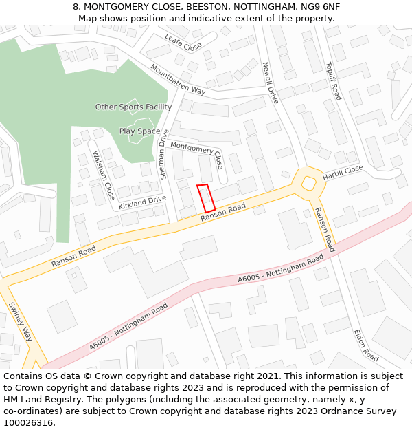 8, MONTGOMERY CLOSE, BEESTON, NOTTINGHAM, NG9 6NF: Location map and indicative extent of plot