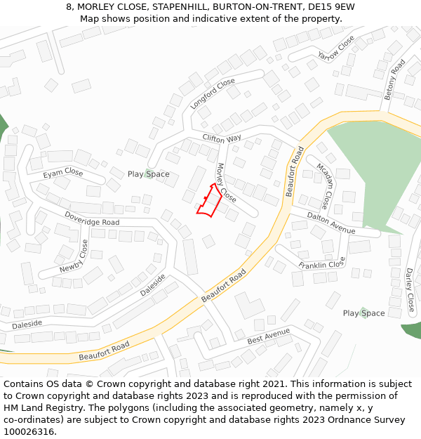 8, MORLEY CLOSE, STAPENHILL, BURTON-ON-TRENT, DE15 9EW: Location map and indicative extent of plot