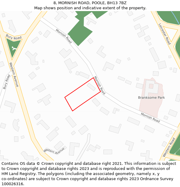 8, MORNISH ROAD, POOLE, BH13 7BZ: Location map and indicative extent of plot
