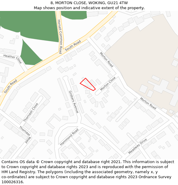 8, MORTON CLOSE, WOKING, GU21 4TW: Location map and indicative extent of plot