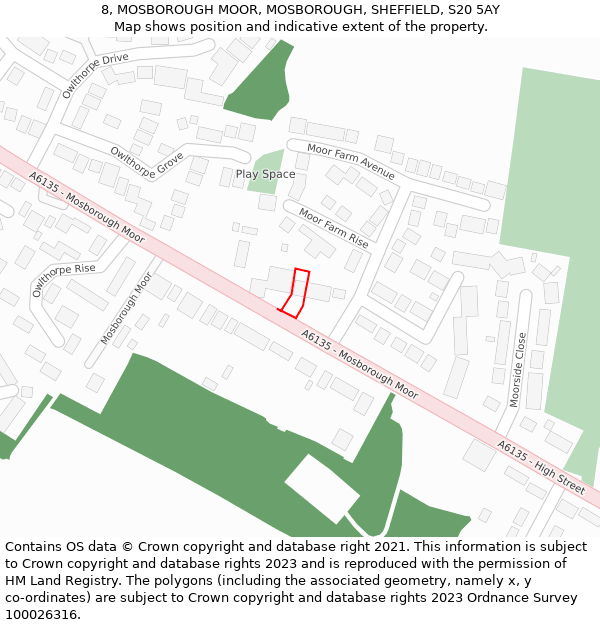 8, MOSBOROUGH MOOR, MOSBOROUGH, SHEFFIELD, S20 5AY: Location map and indicative extent of plot