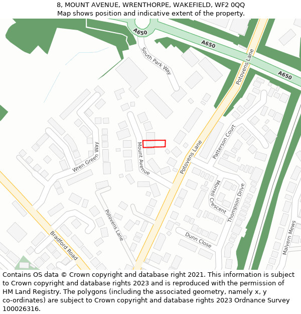 8, MOUNT AVENUE, WRENTHORPE, WAKEFIELD, WF2 0QQ: Location map and indicative extent of plot