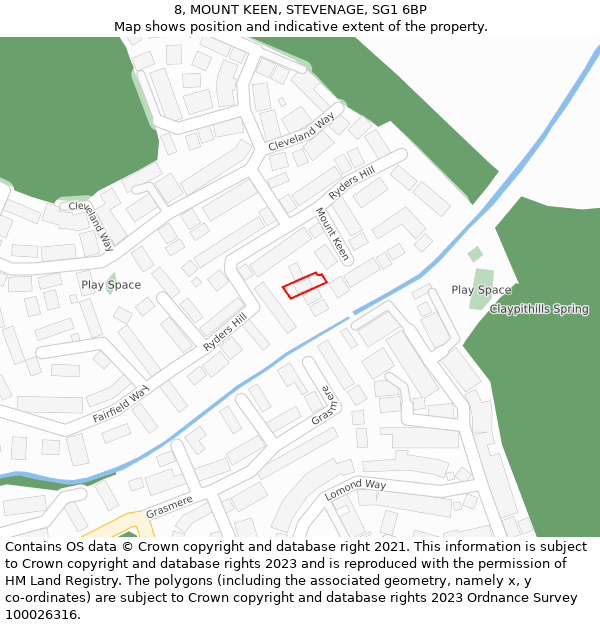 8, MOUNT KEEN, STEVENAGE, SG1 6BP: Location map and indicative extent of plot