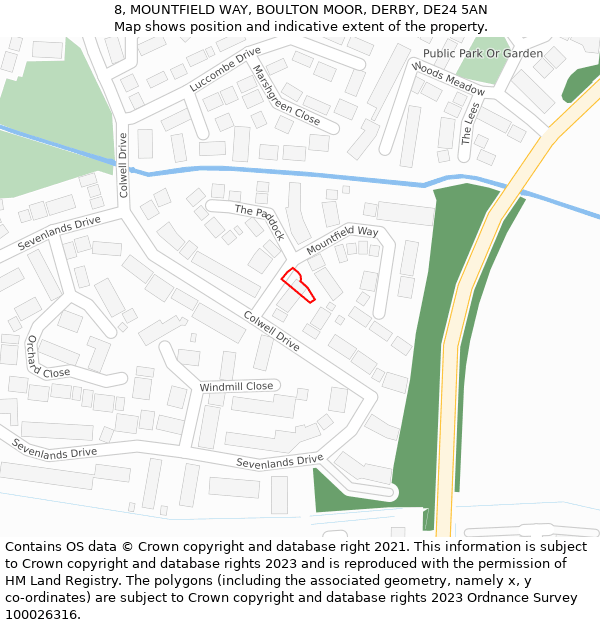 8, MOUNTFIELD WAY, BOULTON MOOR, DERBY, DE24 5AN: Location map and indicative extent of plot