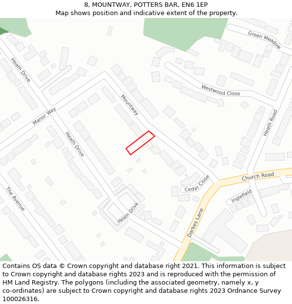 8, MOUNTWAY, POTTERS BAR, EN6 1EP: Location map and indicative extent of plot