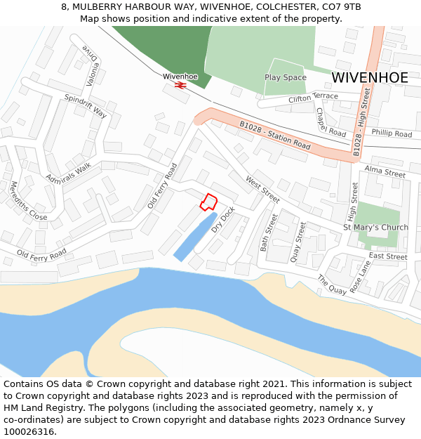 8, MULBERRY HARBOUR WAY, WIVENHOE, COLCHESTER, CO7 9TB: Location map and indicative extent of plot