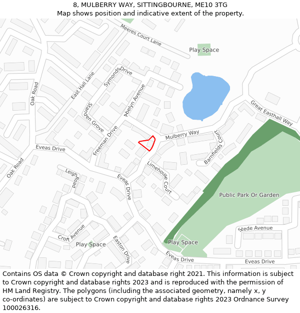 8, MULBERRY WAY, SITTINGBOURNE, ME10 3TG: Location map and indicative extent of plot