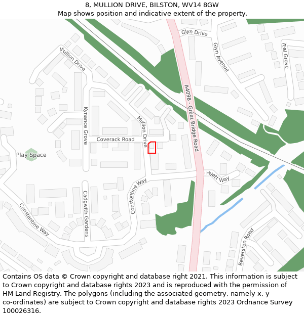 8, MULLION DRIVE, BILSTON, WV14 8GW: Location map and indicative extent of plot