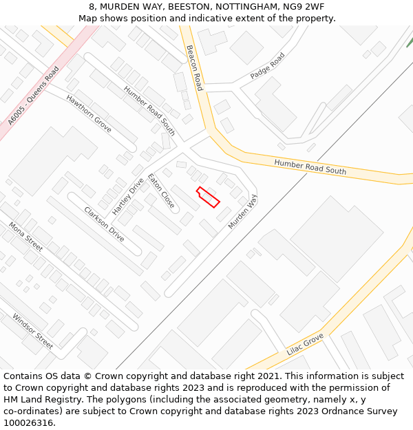 8, MURDEN WAY, BEESTON, NOTTINGHAM, NG9 2WF: Location map and indicative extent of plot