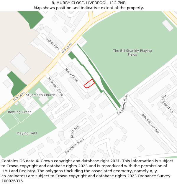 8, MURRY CLOSE, LIVERPOOL, L12 7NB: Location map and indicative extent of plot