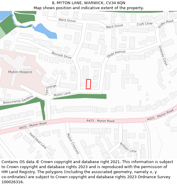 8, MYTON LANE, WARWICK, CV34 6QN: Location map and indicative extent of plot