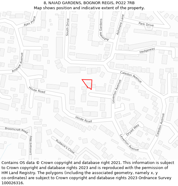 8, NAIAD GARDENS, BOGNOR REGIS, PO22 7RB: Location map and indicative extent of plot