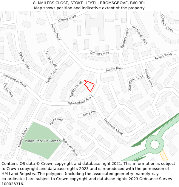 8, NAILERS CLOSE, STOKE HEATH, BROMSGROVE, B60 3PL: Location map and indicative extent of plot