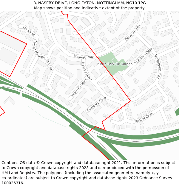 8, NASEBY DRIVE, LONG EATON, NOTTINGHAM, NG10 1PG: Location map and indicative extent of plot