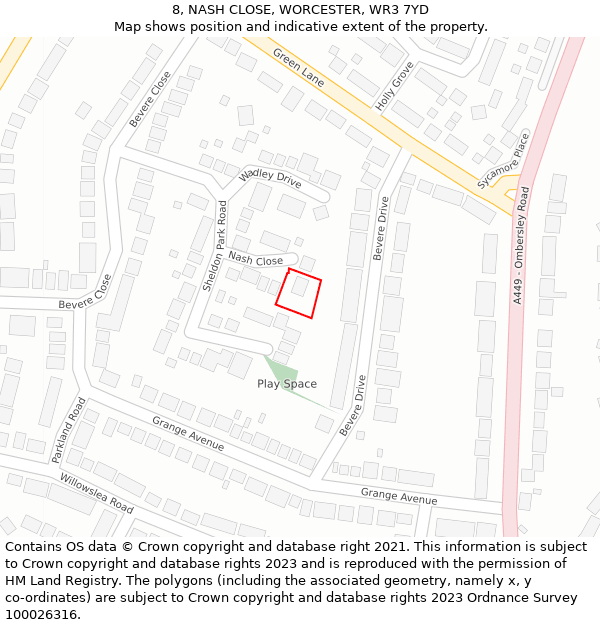 8, NASH CLOSE, WORCESTER, WR3 7YD: Location map and indicative extent of plot