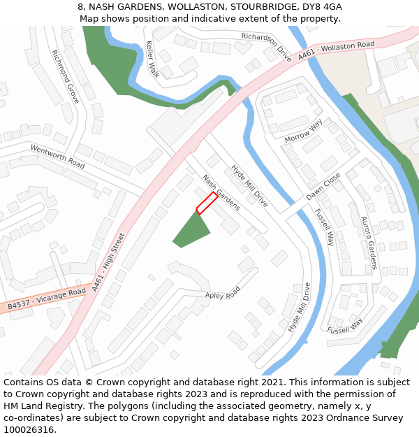 8, NASH GARDENS, WOLLASTON, STOURBRIDGE, DY8 4GA: Location map and indicative extent of plot