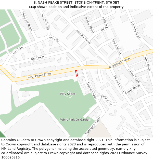 8, NASH PEAKE STREET, STOKE-ON-TRENT, ST6 5BT: Location map and indicative extent of plot