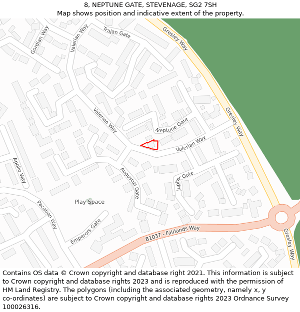 8, NEPTUNE GATE, STEVENAGE, SG2 7SH: Location map and indicative extent of plot