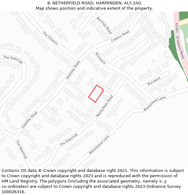 8, NETHERFIELD ROAD, HARPENDEN, AL5 2AG: Location map and indicative extent of plot