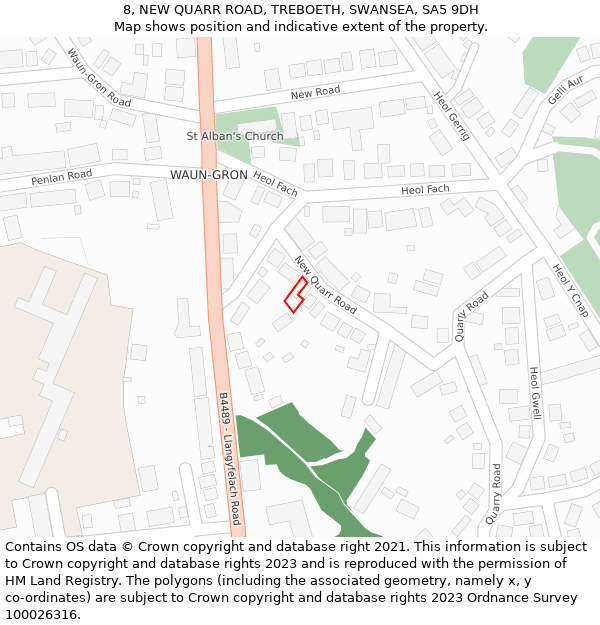 8, NEW QUARR ROAD, TREBOETH, SWANSEA, SA5 9DH: Location map and indicative extent of plot