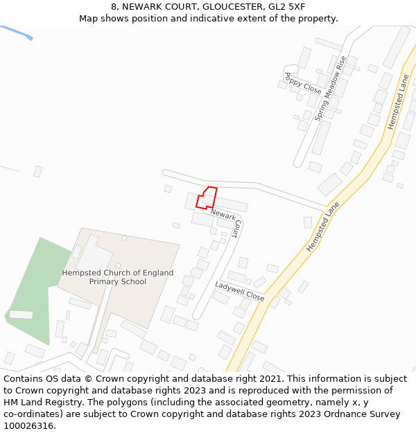 8, NEWARK COURT, GLOUCESTER, GL2 5XF: Location map and indicative extent of plot