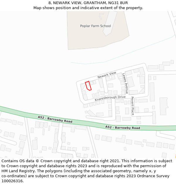 8, NEWARK VIEW, GRANTHAM, NG31 8UR: Location map and indicative extent of plot