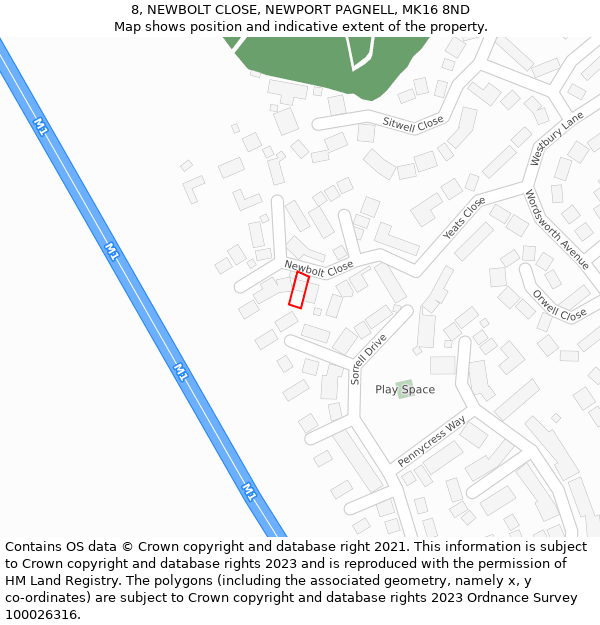 8, NEWBOLT CLOSE, NEWPORT PAGNELL, MK16 8ND: Location map and indicative extent of plot