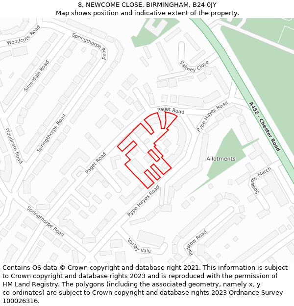 8, NEWCOME CLOSE, BIRMINGHAM, B24 0JY: Location map and indicative extent of plot