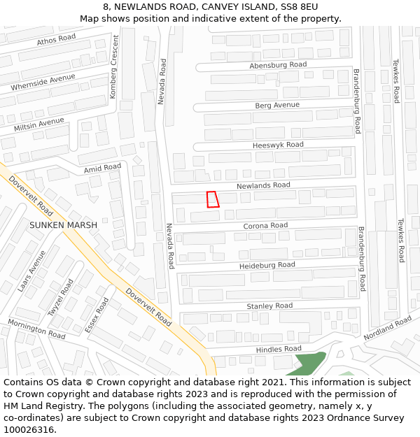 8, NEWLANDS ROAD, CANVEY ISLAND, SS8 8EU: Location map and indicative extent of plot