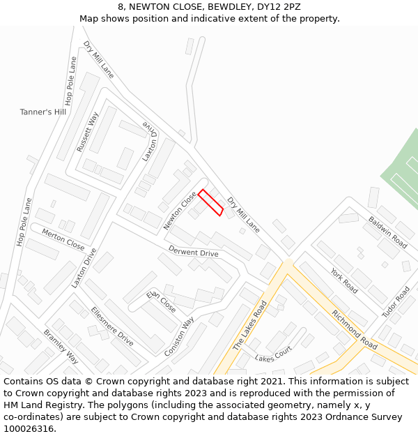 8, NEWTON CLOSE, BEWDLEY, DY12 2PZ: Location map and indicative extent of plot