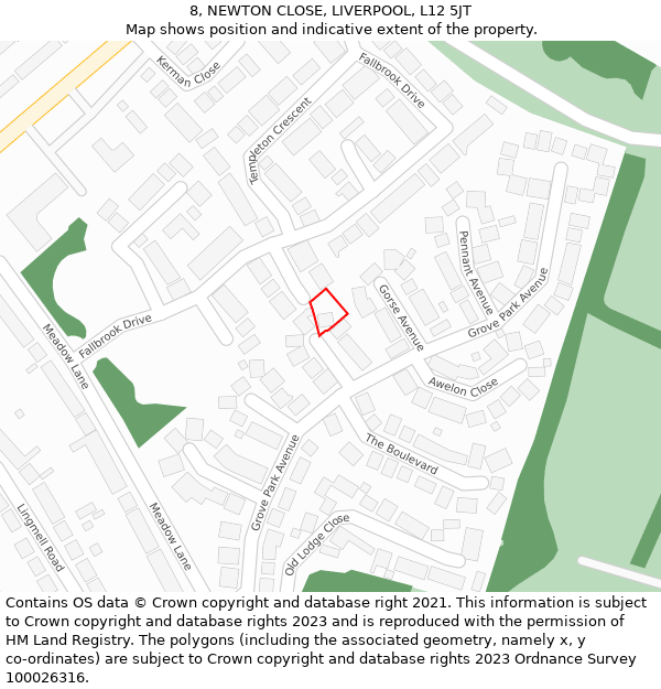 8, NEWTON CLOSE, LIVERPOOL, L12 5JT: Location map and indicative extent of plot