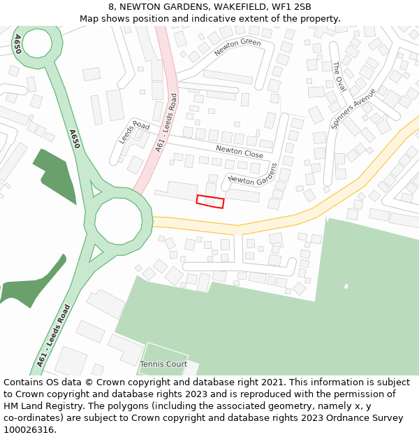 8, NEWTON GARDENS, WAKEFIELD, WF1 2SB: Location map and indicative extent of plot