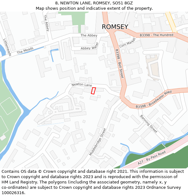 8, NEWTON LANE, ROMSEY, SO51 8GZ: Location map and indicative extent of plot