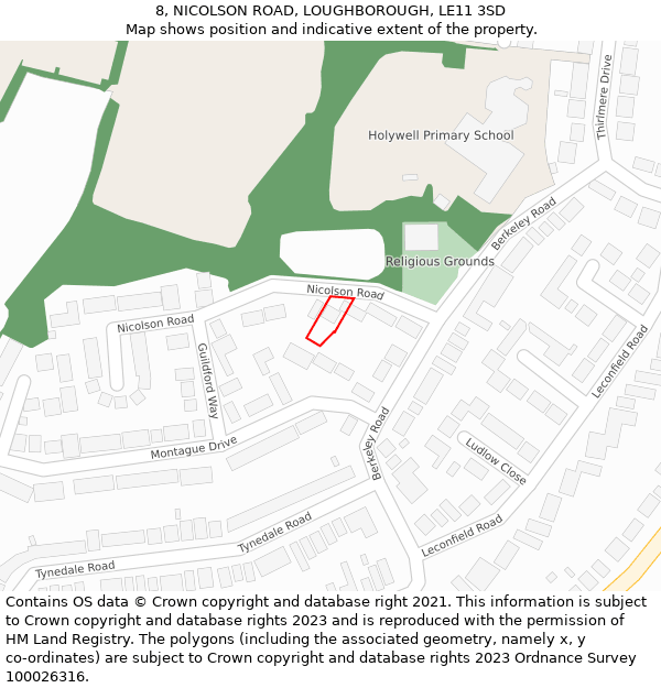 8, NICOLSON ROAD, LOUGHBOROUGH, LE11 3SD: Location map and indicative extent of plot