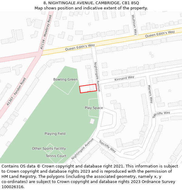 8, NIGHTINGALE AVENUE, CAMBRIDGE, CB1 8SQ: Location map and indicative extent of plot