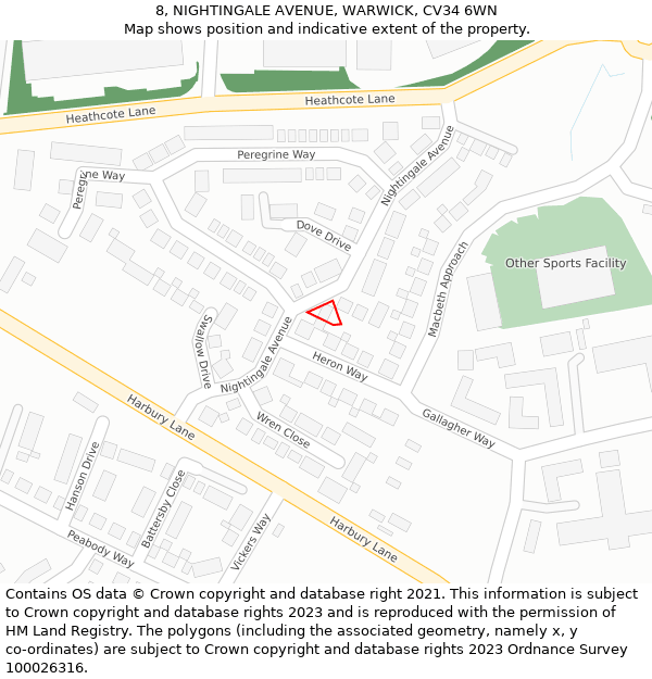 8, NIGHTINGALE AVENUE, WARWICK, CV34 6WN: Location map and indicative extent of plot