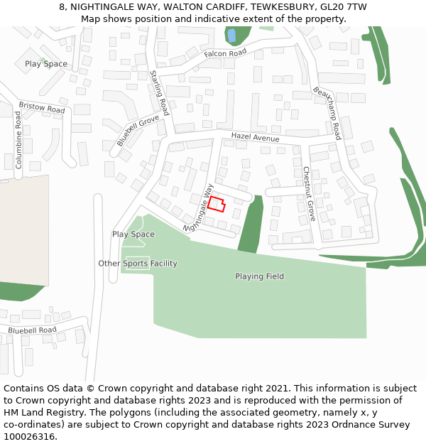 8, NIGHTINGALE WAY, WALTON CARDIFF, TEWKESBURY, GL20 7TW: Location map and indicative extent of plot