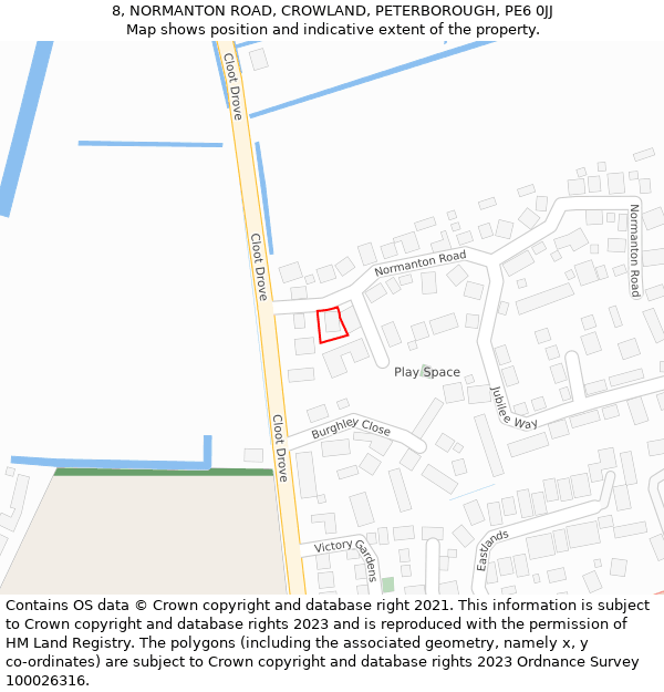 8, NORMANTON ROAD, CROWLAND, PETERBOROUGH, PE6 0JJ: Location map and indicative extent of plot