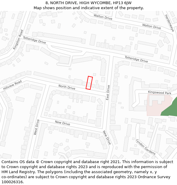 8, NORTH DRIVE, HIGH WYCOMBE, HP13 6JW: Location map and indicative extent of plot