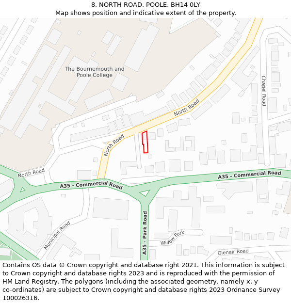 8, NORTH ROAD, POOLE, BH14 0LY: Location map and indicative extent of plot